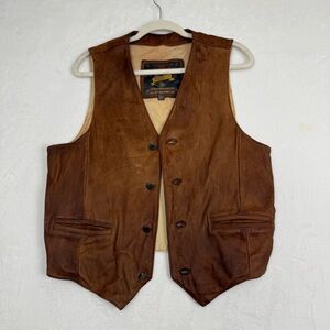 Vtg Wilsons Leather Vest Adventure Bound Originals Sz L Western Cowboy